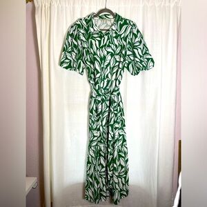 NWOT Maxi Linen Soft Surroundings Green Floral Button Down Prairie Dress Size L